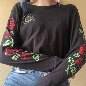 Hollister Men’s Black Floral Snake & Roses Long-sleeve Tee